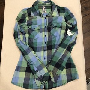 Garage Buffalo Check Plaid Button Down XS